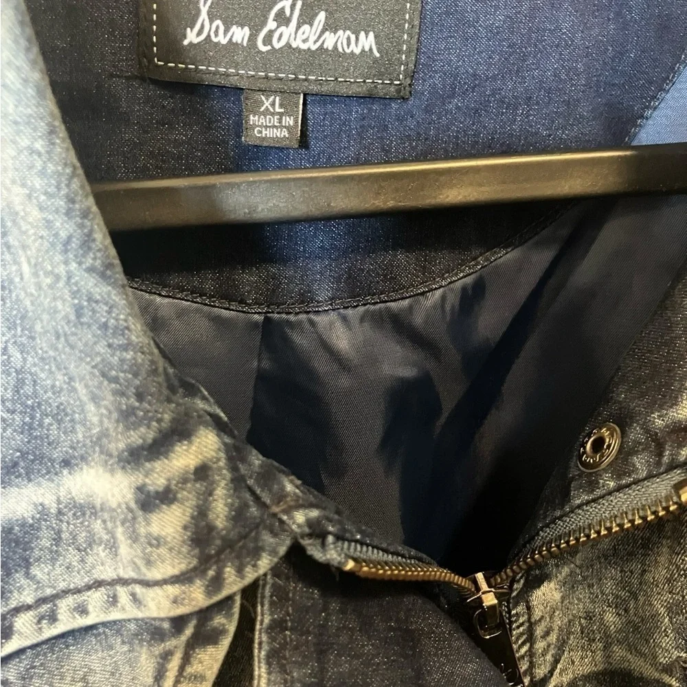 Sam Edelman Denim Jacket Snap Placket Pocket Medium Wash Size XL